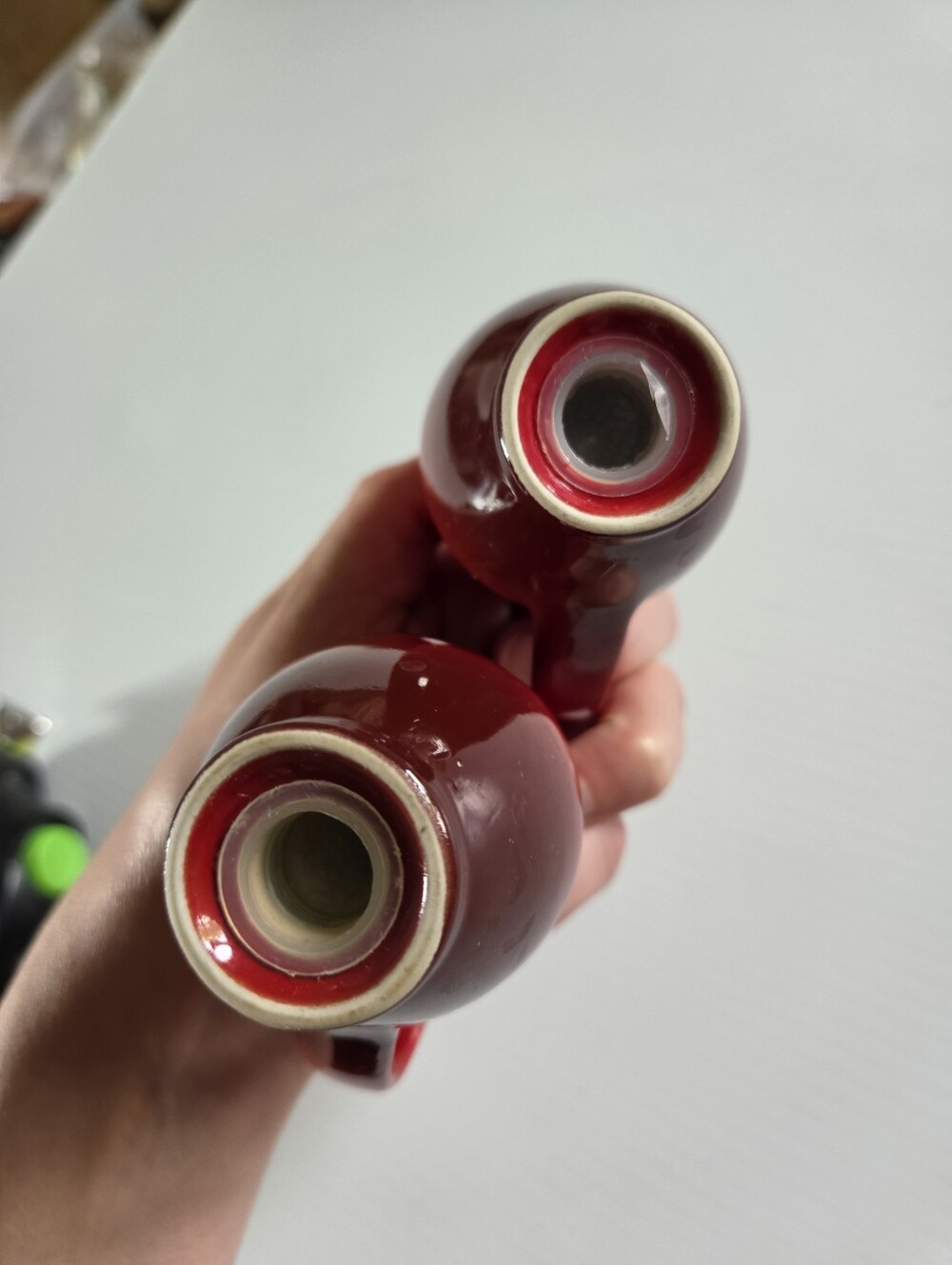 Le Creuset Cerise Red Stoneware Salt & Pepper Shakers - Mini Pitcher Set - Picture 5 of 6